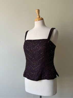 Silk Beaded Cameron Blake by Mon Cheri Plum Top 90s Y2K